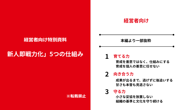 経営者向け特別資料 新人即戦力化 5つの仕組み 資料表紙